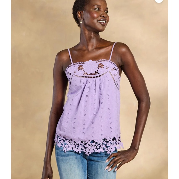 Sundance Tops - NWT Sundance Calabria Camisole Embroidered Lace Top lilac adjustable straps sz L